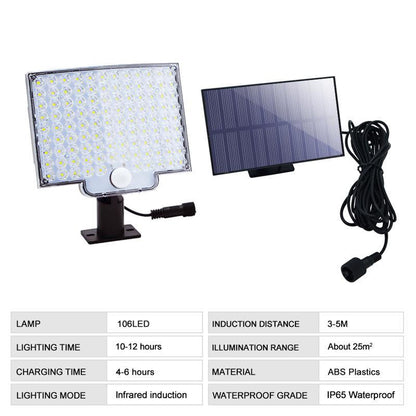 106 LED zonne-energie bewegingssensor buitenlamp waterdichte beveiligingsmuurlamp