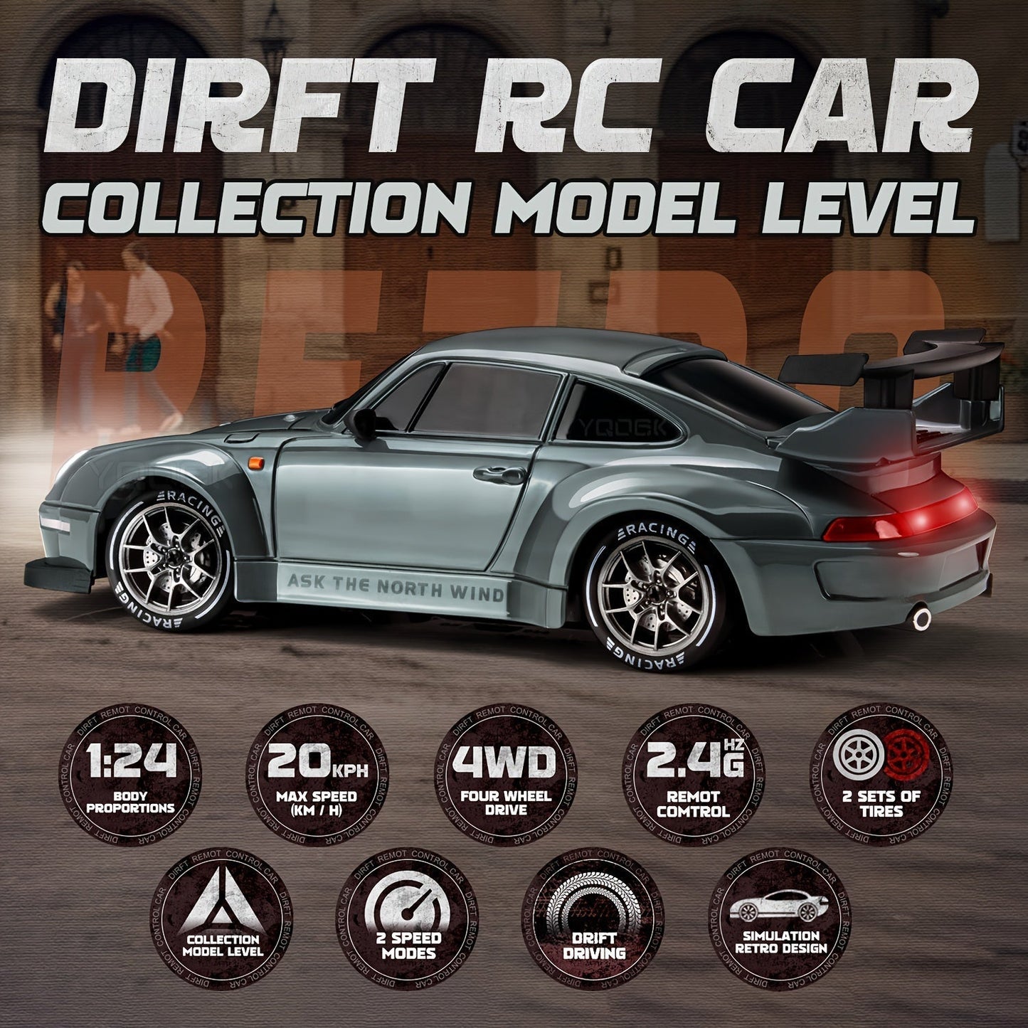 1:24 RC driftauto met LED-wielen en oplaadbare 4WD raceprestaties