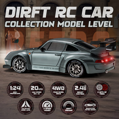 1:24 RC driftauto met LED-wielen en oplaadbare 4WD raceprestaties