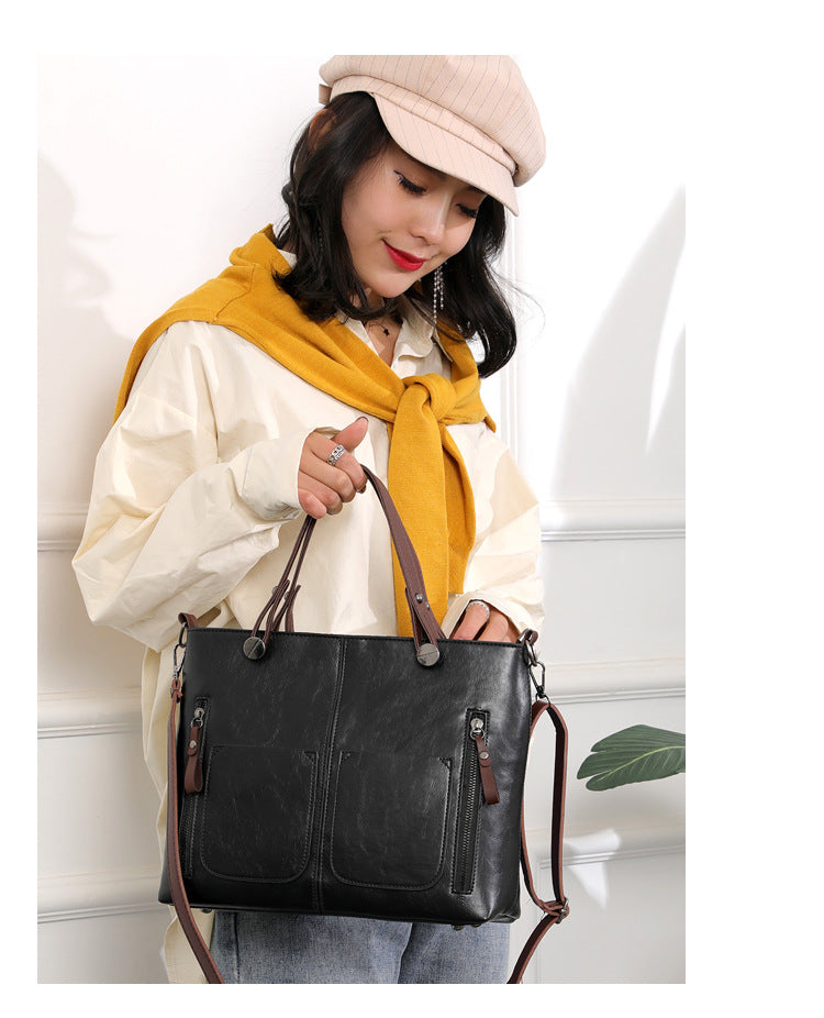 Vintage leren schoudertas voor vrouwen met verstelbare riem en ruim ontwerp