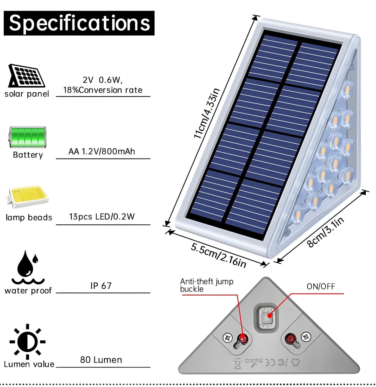 2 Stuks Driehoekige Zonne-energie Stapverlichting Waterdichte LED Buiten Tuinverlichting