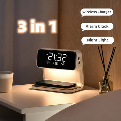 3-in-1 bedlamp met draadloze oplader en wekker