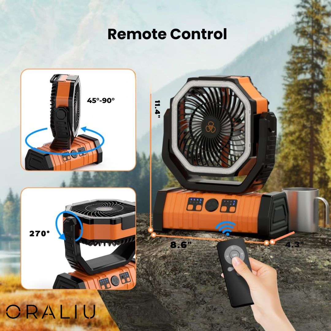 3-i-1 campingventilator med LED-lys og 20000mAh powerbank