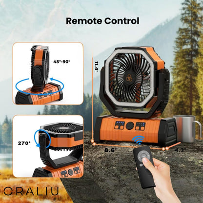 3-i-1 campingventilator med LED-lys og 20000mAh powerbank