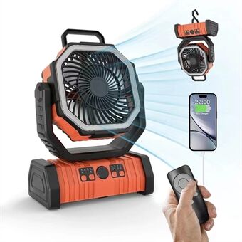 3-i-1 campingventilator med LED-lys og 20000mAh powerbank