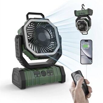 3-i-1 campingventilator med LED-lys og 20000mAh powerbank