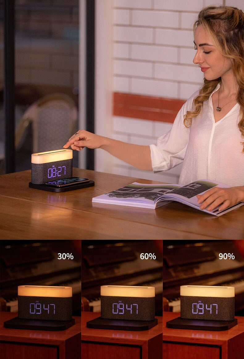 3-in-1 Draadloze Oplader LED Lamp en Digitale Wekker Dock