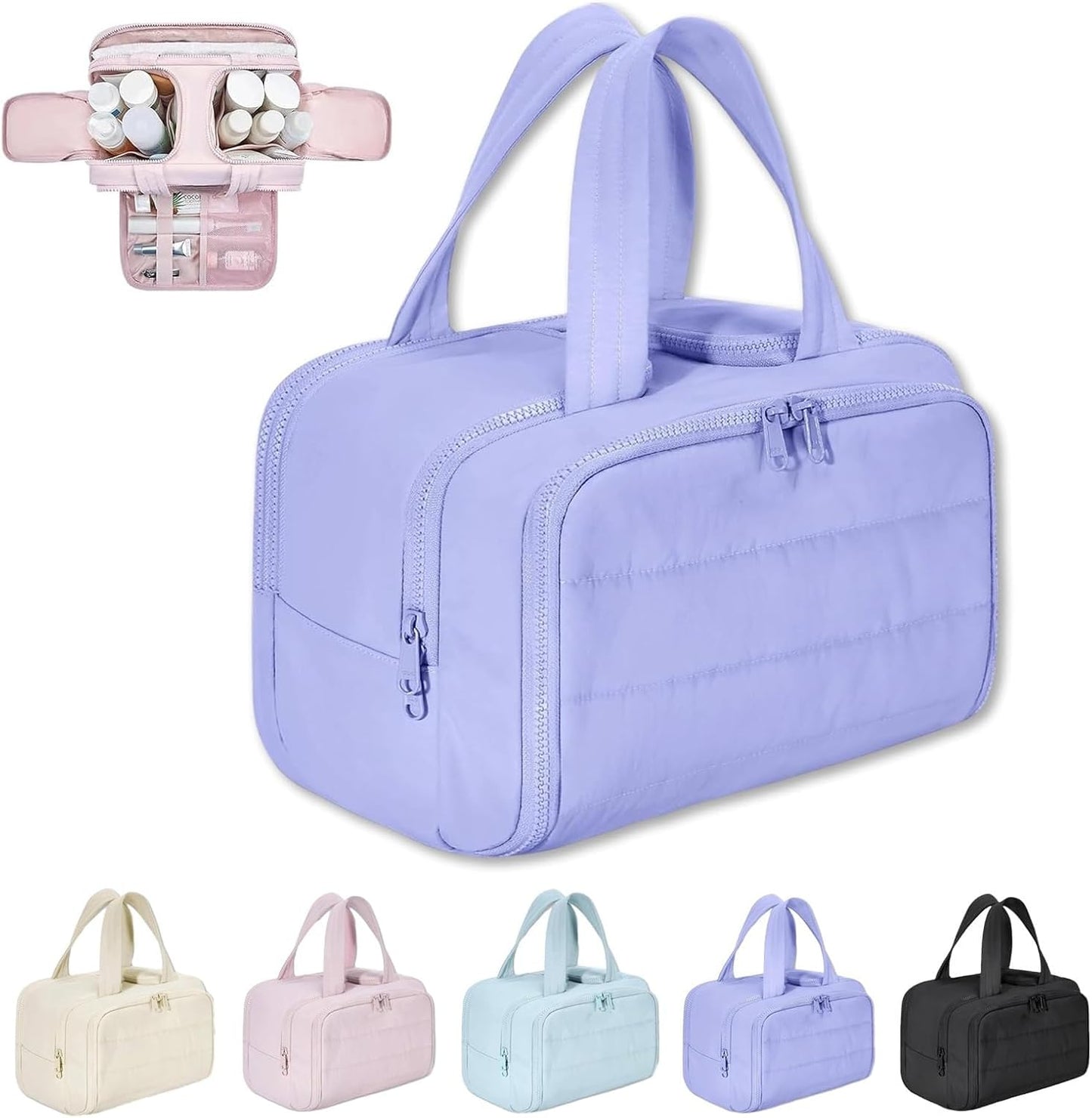 4-in-1 puffy toilettas voor dames grote make-up en huidverzorgingsorganizer