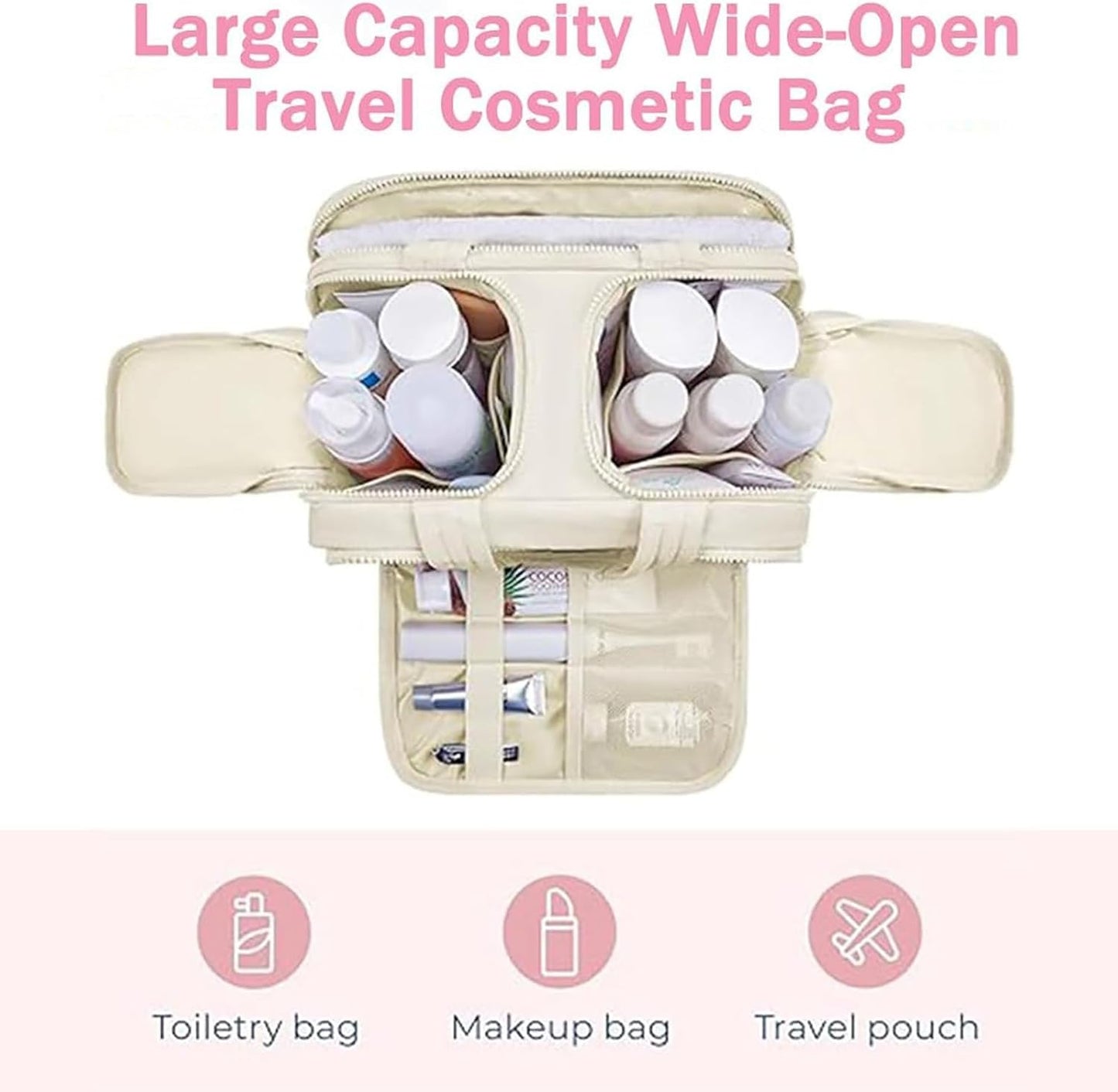 4-in-1 puffy toilettas voor dames grote make-up en huidverzorgingsorganizer