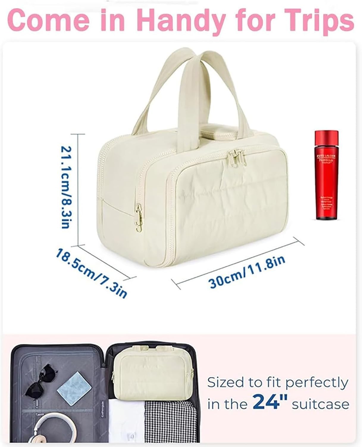 4-in-1 puffy toilettas voor dames grote make-up en huidverzorgingsorganizer