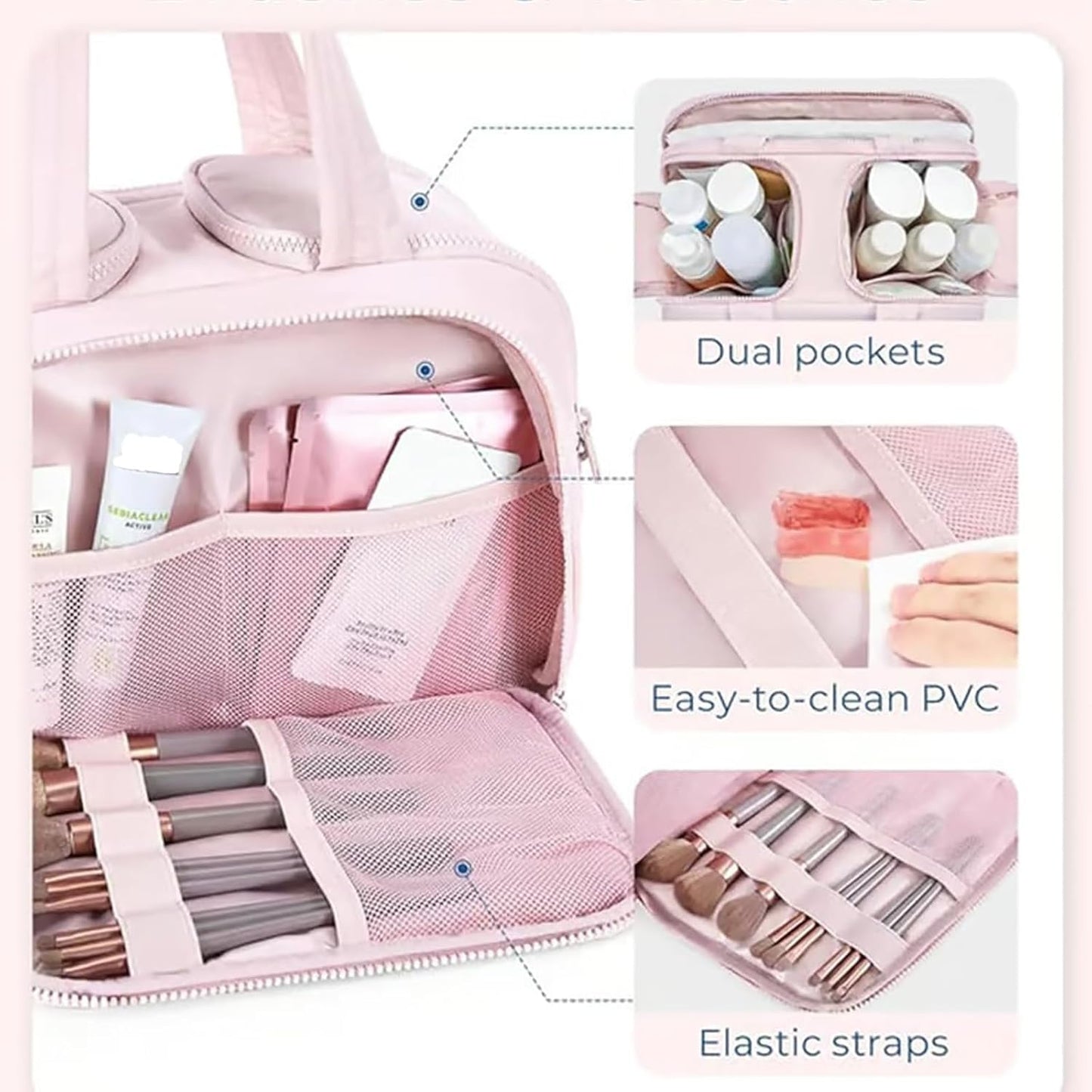 4-in-1 puffy toilettas voor dames grote make-up en huidverzorgingsorganizer