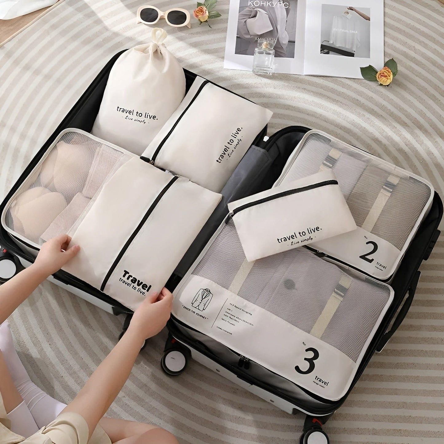 7-delige reispak kubus set compressie organizer tassen
