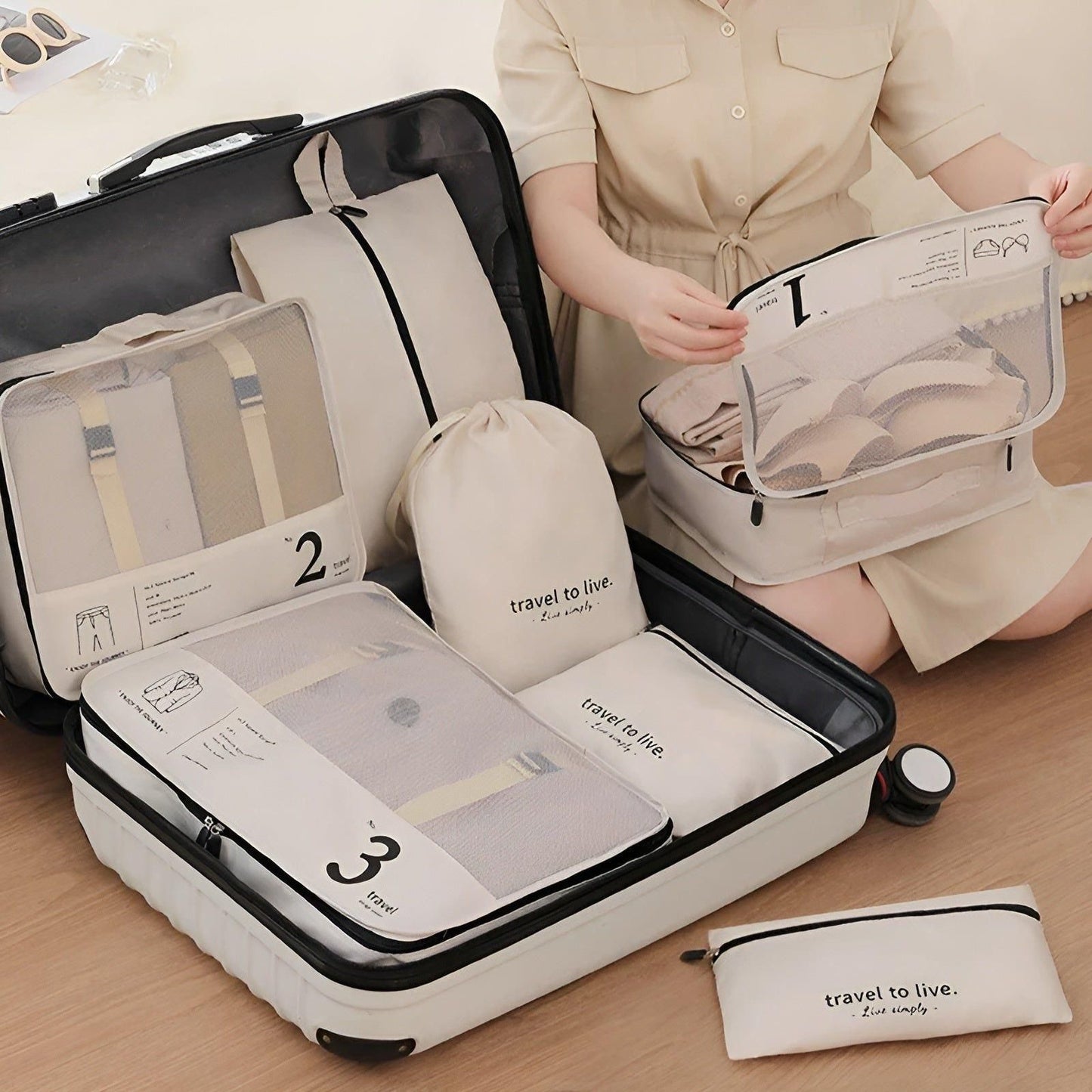 7-delige reispak kubus set compressie organizer tassen