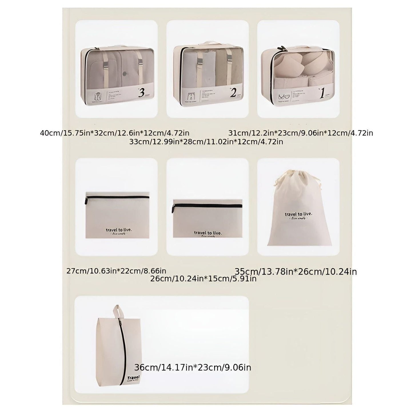 7-delige reispak kubus set compressie organizer tassen