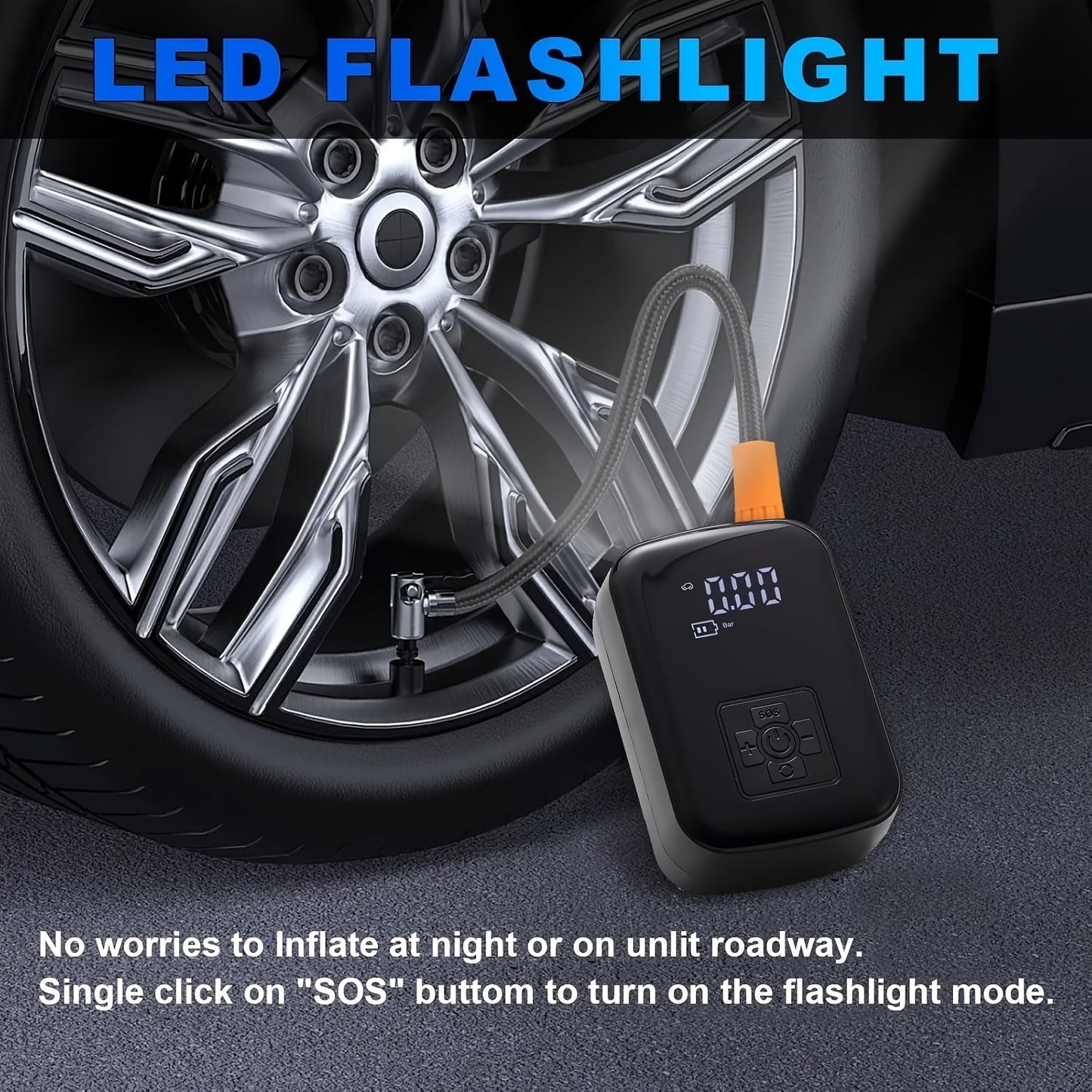 AirPump Pro draagbare luchtcompressor met digitaal display en LED-licht