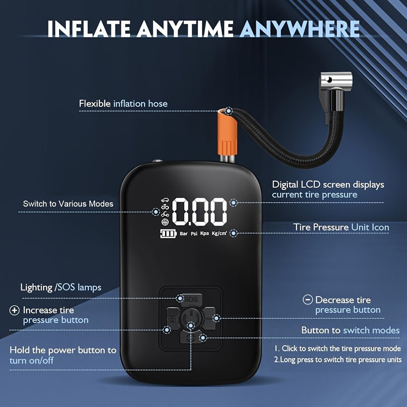 AirPump Pro draagbare luchtcompressor met digitaal display en LED-licht