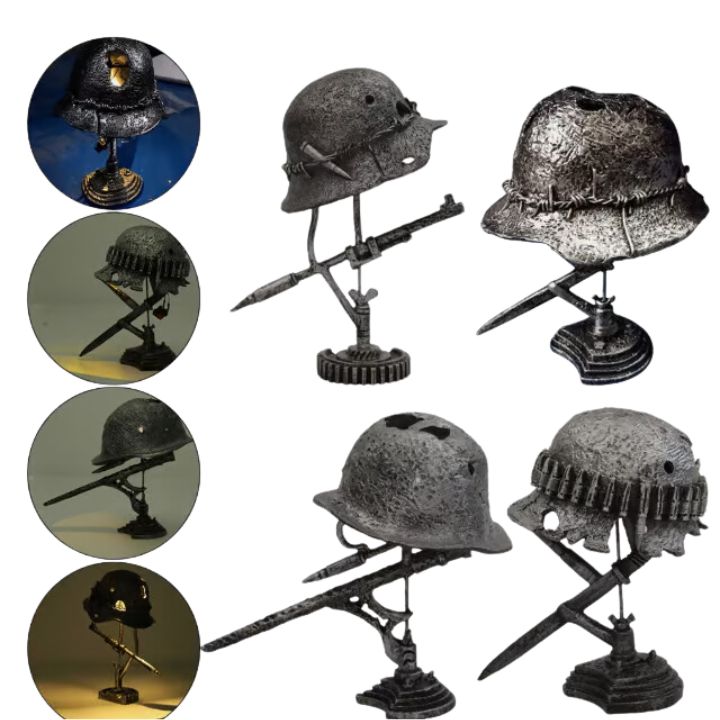 AntiqueLume vintage stalen helm tafellamp