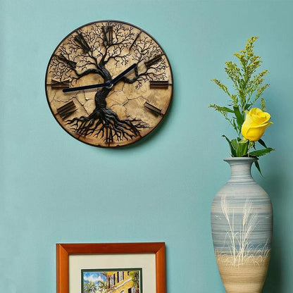 Arboria houten wandklok met levensboom ontwerp voor rustieke natuurlijke woondecoratie