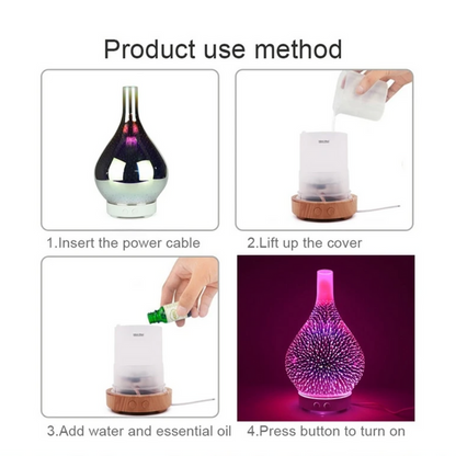 AromaBurst 3D glazen essentiële olie diffuser met LED-licht