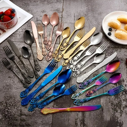 Aurique 24-delige Roestvrijstalen Bestekset Elegante Gegraveerde Eettafelset