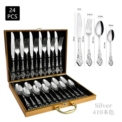 Aurique 24-delige Roestvrijstalen Bestekset Elegante Gegraveerde Eettafelset