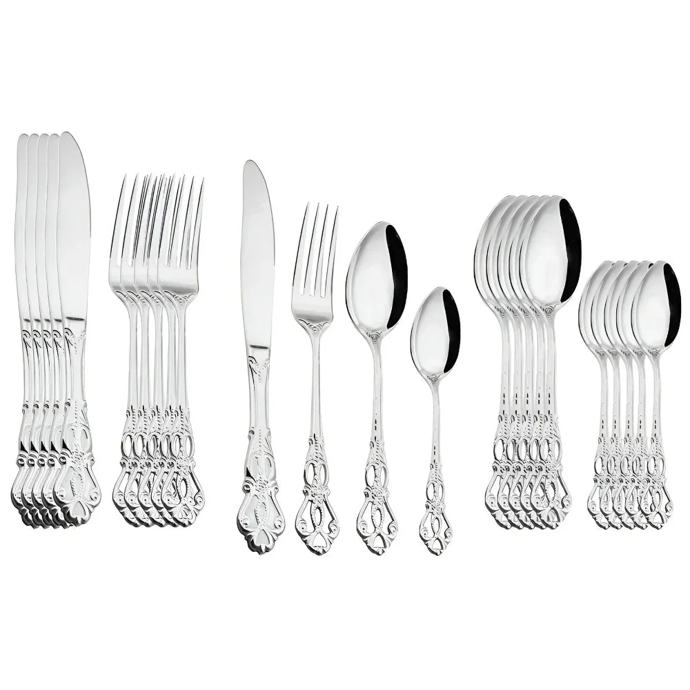 Aurique 24-delige Roestvrijstalen Bestekset Elegante Gegraveerde Eettafelset