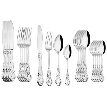 Aurique 24-delige Roestvrijstalen Bestekset Elegante Gegraveerde Eettafelset
