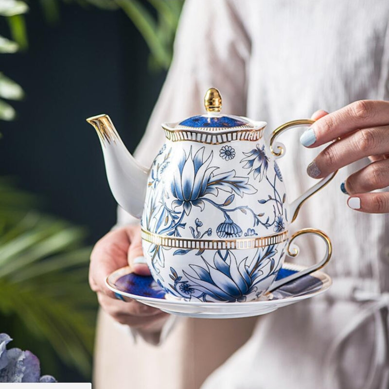 Blauwe Bloementhee voor Eén Porseleinen Theepot Kopjes Set