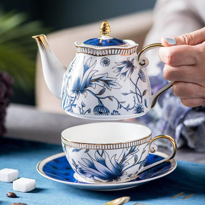 Blauwe Bloementhee voor Eén Porseleinen Theepot Kopjes Set