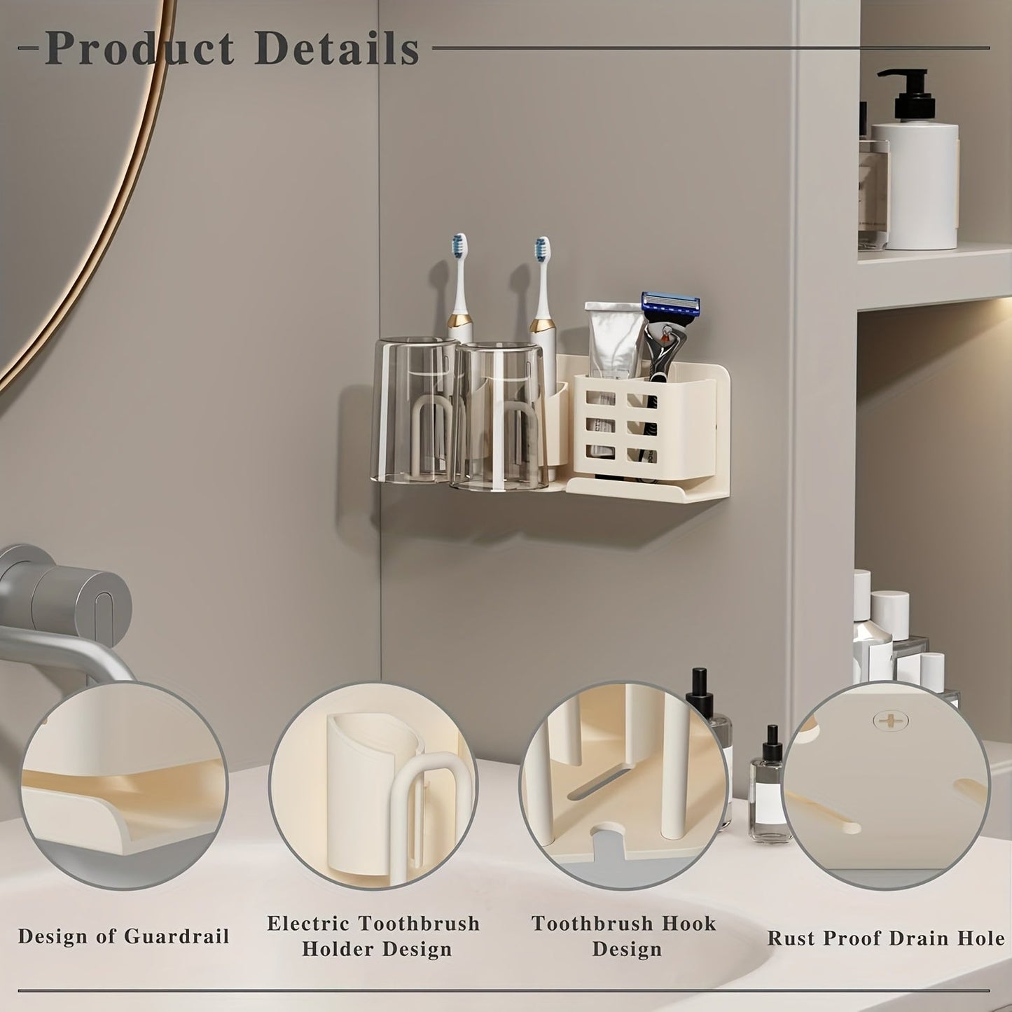 BristleHub wandgemonteerde tandenborstelhouder aluminium badkamerorganizer