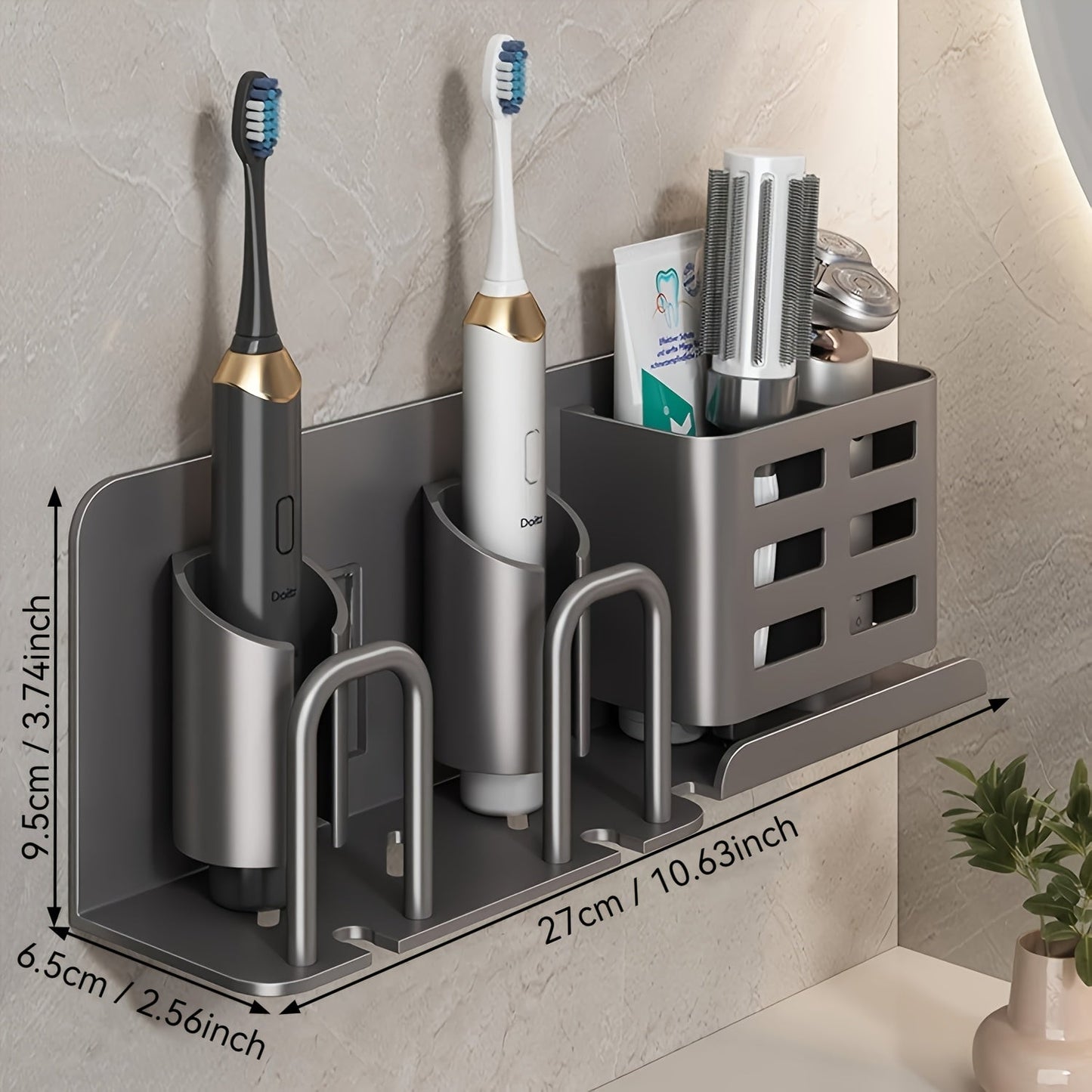 BristleHub wandgemonteerde tandenborstelhouder aluminium badkamerorganizer