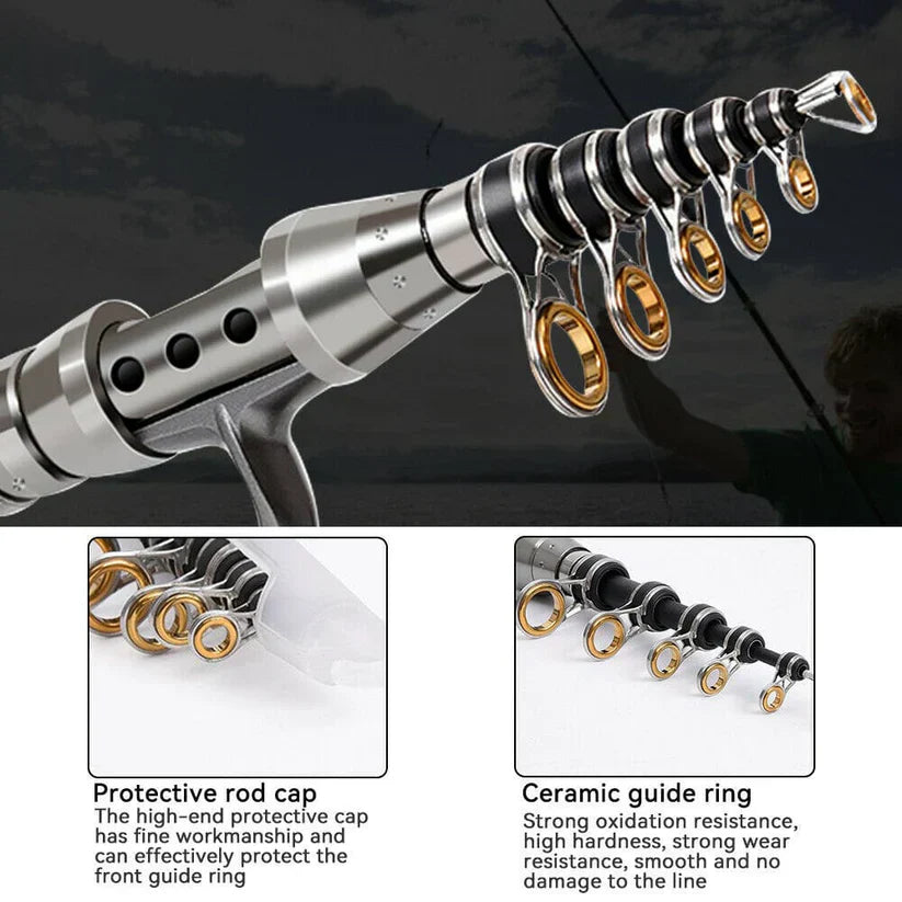 Carbon Fibre telescopische hengel en molen combo draagbare visset met accessoires