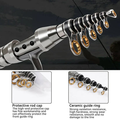 Carbon Fibre telescopische hengel en molen combo draagbare visset met accessoires