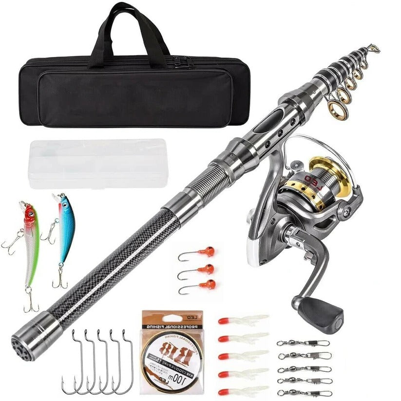 Carbon Fibre telescopische hengel en molen combo draagbare visset met accessoires