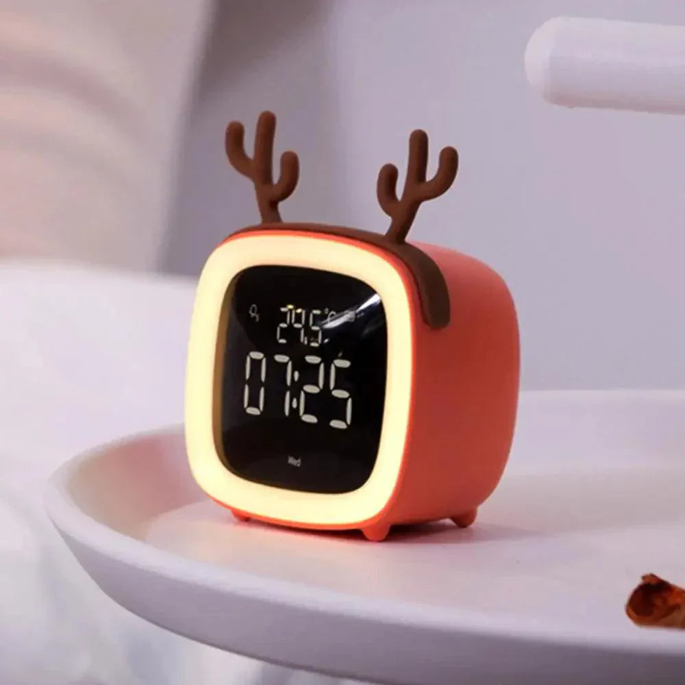 Cartoon konijn LED wekker met nachtlampje oplaadbare digitale bedklok