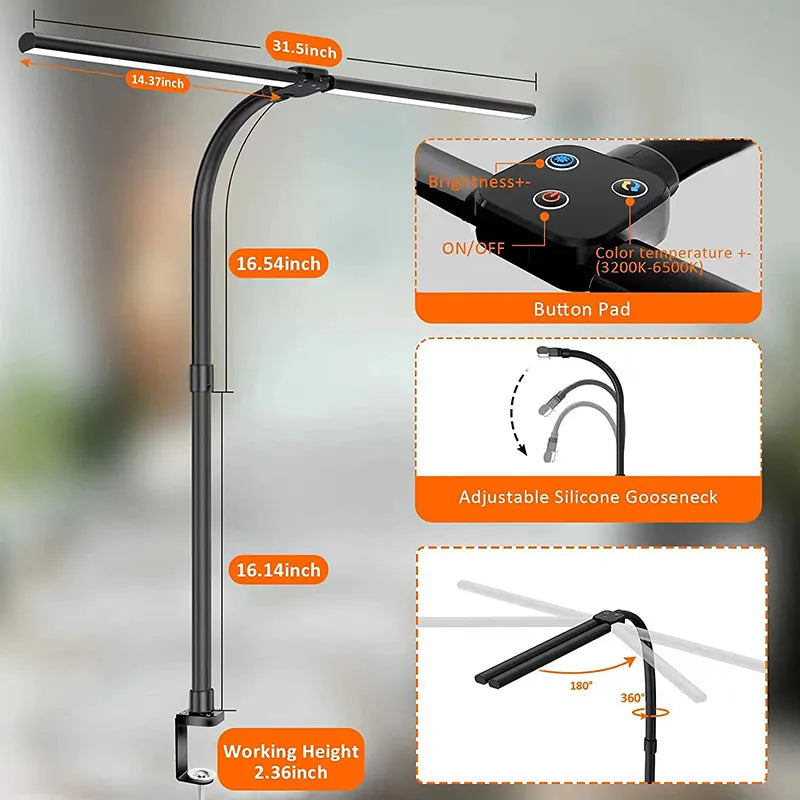 DeskLight dubbele kop LED bureaulamp met verstelbare helderheid