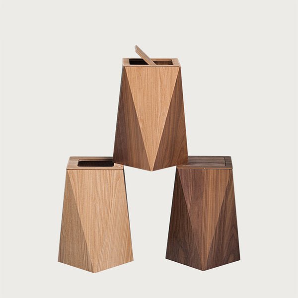 Diamond houten afvalbak minimalistische prullenbak met deksel