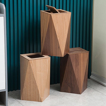 Diamond houten afvalbak minimalistische prullenbak met deksel