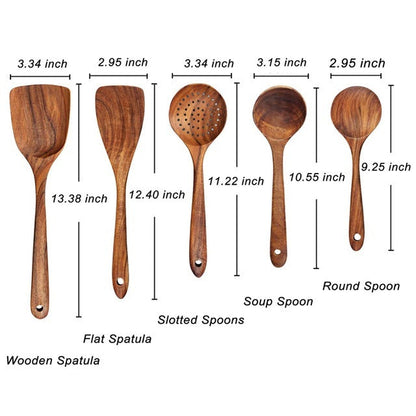 Milieuvriendelijke teak houten keukengerei set, krasvrije kookgereedschappen