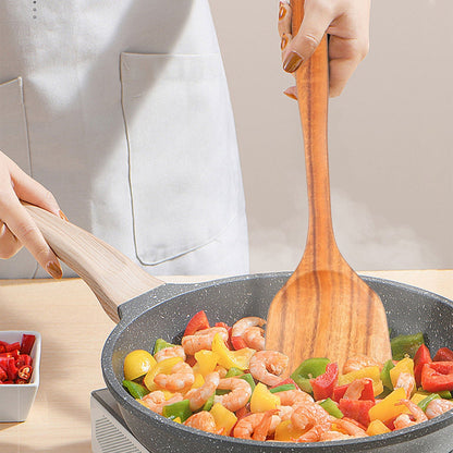 Milieuvriendelijke teak houten keukengerei set, krasvrije kookgereedschappen