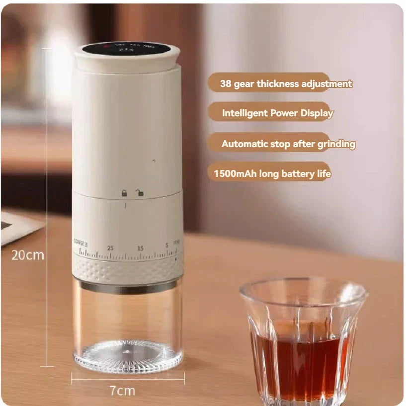Elektrische koffiemolen met verstelbare maalschijf en USB oplaadbaar ontwerp