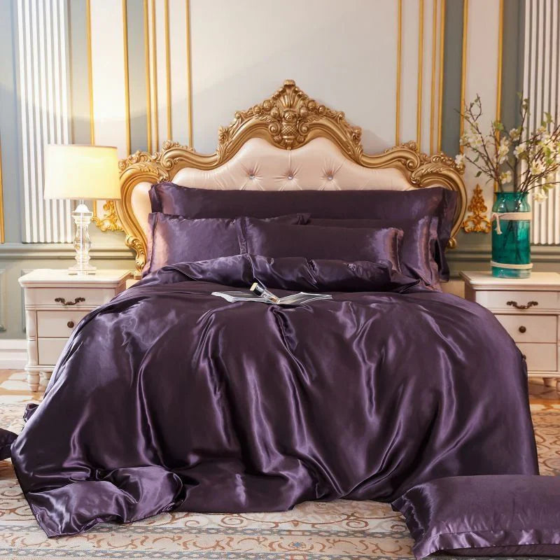 Elegante satijnen zijden beddengoed set luxe zachte lakens