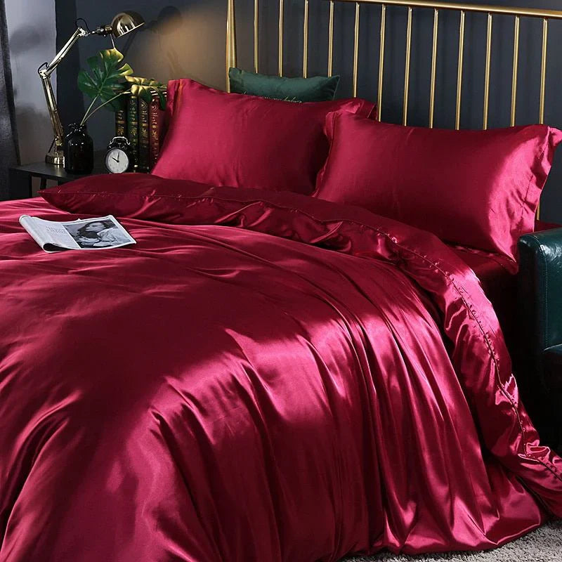 Elegante satijnen zijden beddengoed set luxe zachte lakens