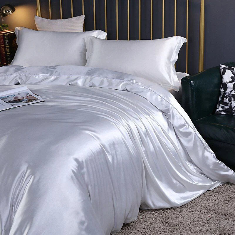 Elegante satijnen zijden beddengoed set luxe zachte lakens