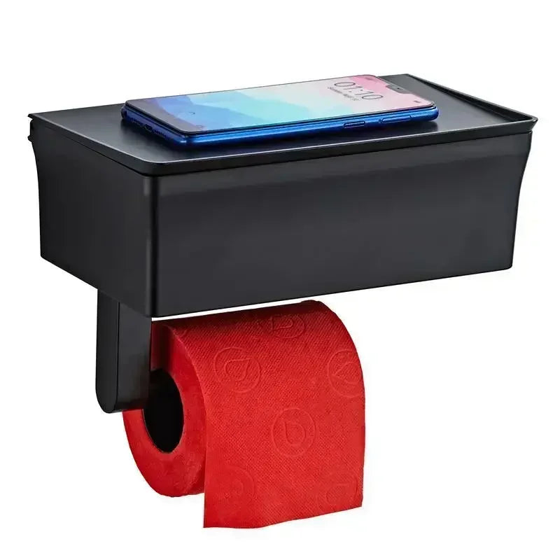 ElegantEssentials wandgemonteerde toiletrolhouder met plank en lade