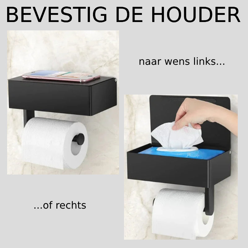 ElegantEssentials wandgemonteerde toiletrolhouder met plank en lade