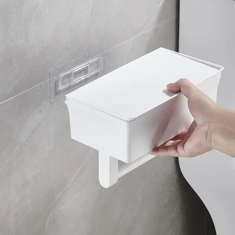 ElegantEssentials wandgemonteerde toiletrolhouder met plank en lade