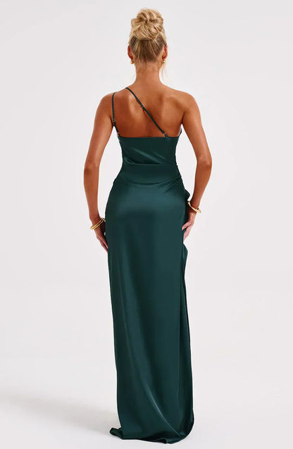 Eliana off-shoulder geplooide satijnen jurk