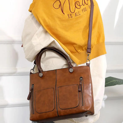 Elly vintage leren schoudertas voor dames met elegant handgemaakt ontwerp
