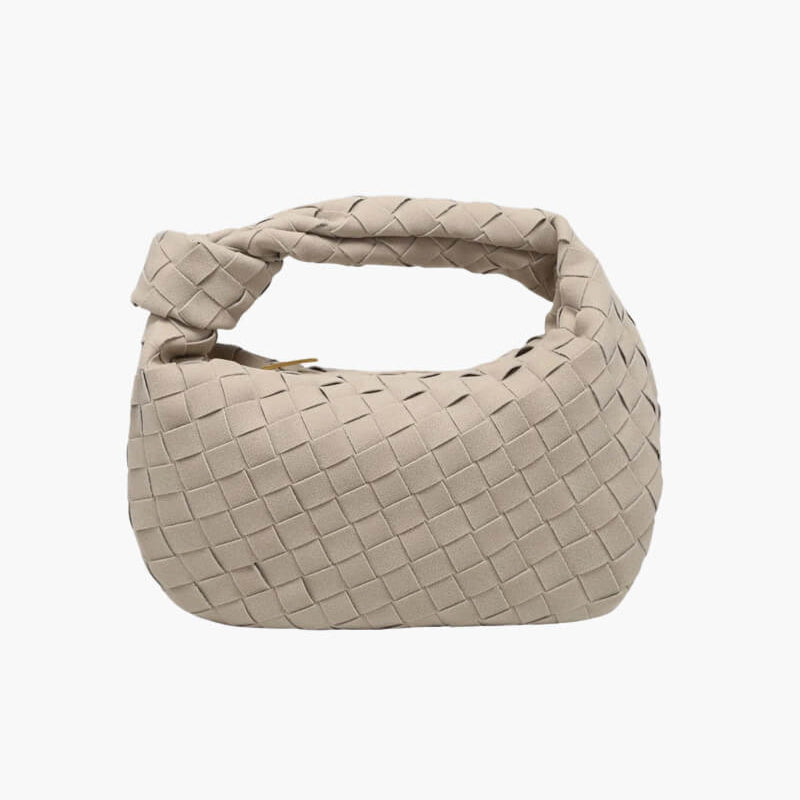 Elsa Mini Suède Tas Geweven Knoptas met Gouden Accenten